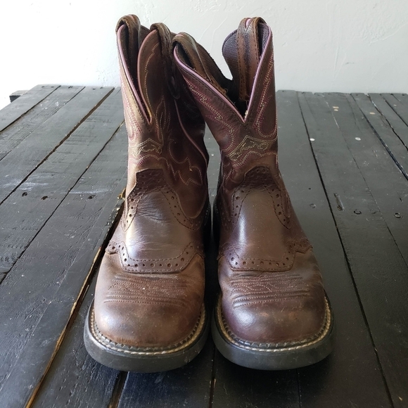 Justin Boots Women's 6 6B Brown Leather Fat Boy Cowgirl Boots Pink Stitching - Picture 3 of 12
